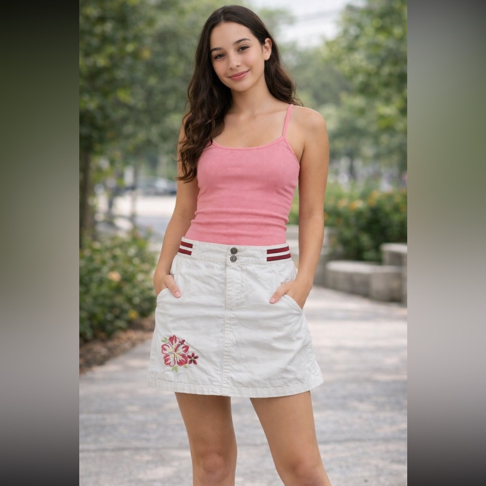 Y2K Flower Skort with Red Stripes - Faded Glory